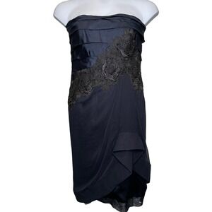 Alex Teih Womens Blue Silk Strapless Cocktail Dress Size S‎ Embellished Lace